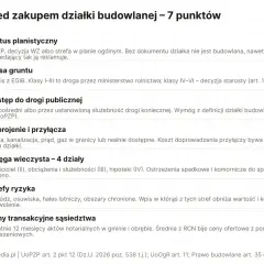 Jak sprawdzić czy działka jest budowlana? Lista 7 punktów: status planistyczny, klasa gruntu, dostęp do drogi, uzbrojenie, księga wieczysta, strefy ryzyka, ceny transakcyjne.