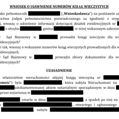 Wniosek o ujawnienie numerów ksiąg wieczystych. Jak założyć księgę wieczystą? Dokument zawiera pytania o prowadzenie ksiąg wieczystych i zbiorów dokumentów.