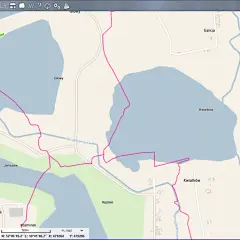 Cyfrowa mapa ewidencyjna z zaznaczonymi granicami działek i inwestycji, widoczne rzeki Warta i zbiorniki wodne.