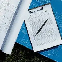 Prospekt informacyjny z umową kupna-sprzedaży nieruchomości i planami architektonicznymi.