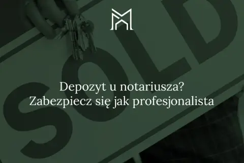 Klucze i tabliczka "SOLD" symbolizują transakcję. Depozyt notarialny to bezpieczne rozwiązanie.