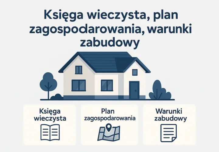 Księga wieczysta, plan zagospodarowania i warunki zabudowy – kluczowe dokumenty przy budowie domu.