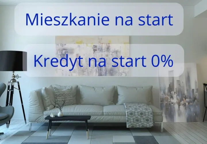 Nowe mieszkanie na start? Skorzystaj z kredytu na start 0%! Stylowy salon z sofą, fotelem i nowoczesnym obrazem.