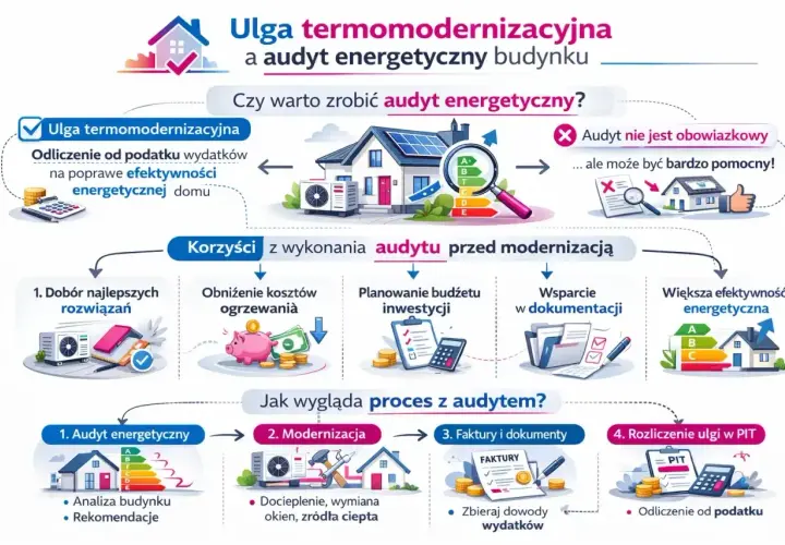 Dowiedz się, jak audyt energetyczny wpływa na cenę modernizacji domu i ulgę podatkową. Proces obejmuje analizę, modernizację, dokumentację i rozliczenie.