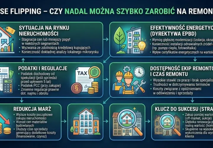Inwestowanie w nieruchomości przez house flipping: analiza rynku, podatki, remonty i klucz do sukcesu.