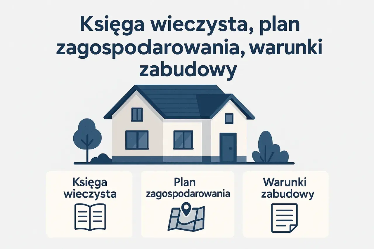 Księga wieczysta, plan zagospodarowania i warunki zabudowy – kluczowe dokumenty przy budowie domu.