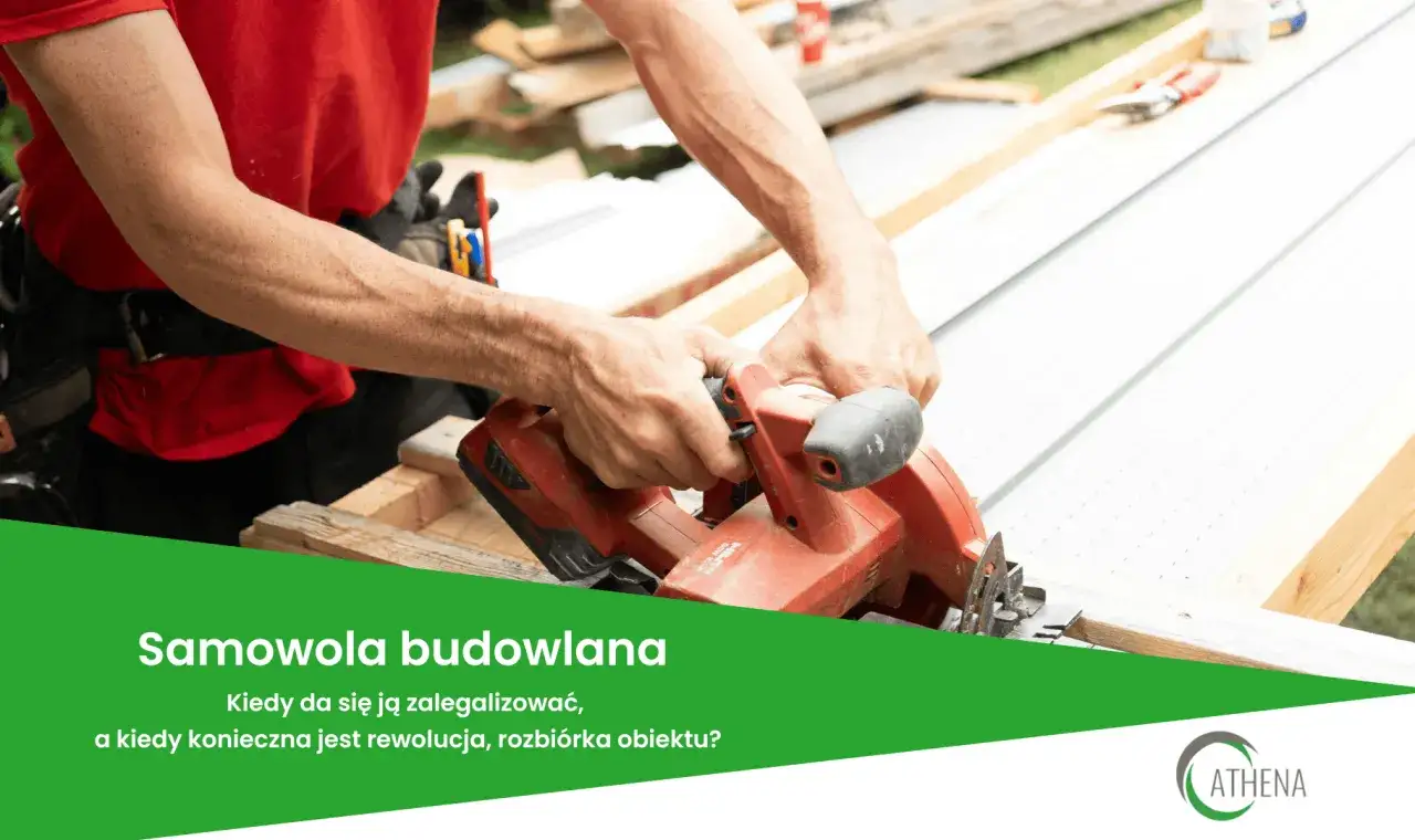 Ręce majstra tnące blachę piłą tarczową. Temat: samowola budowlana i jej konsekwencje.