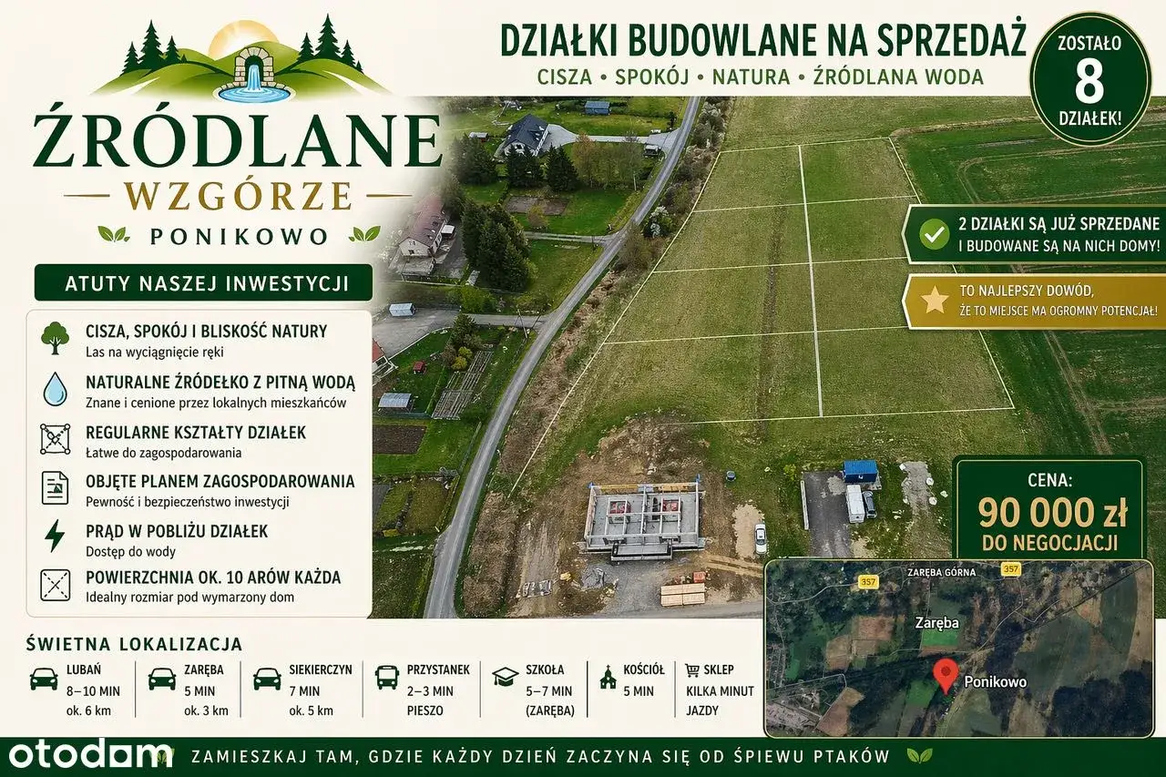 Działki budowlane w Ponikowie, idealne pod budowę domu. Cena 90 000 zł. Cisza, natura i źródlana woda. Sprawdź koszt budowy nowego domu!